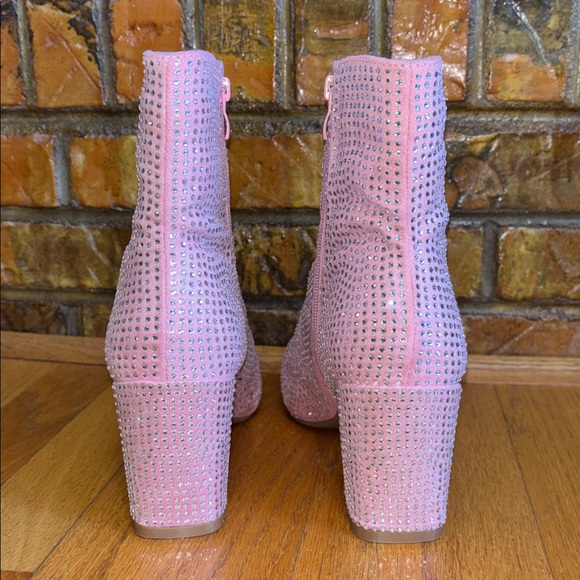 Top Moda *NEW* HESTER-15 Ankle Boots Block Heel Rhinestone Bling Pink Zipper 10 - Picture 6 of 16